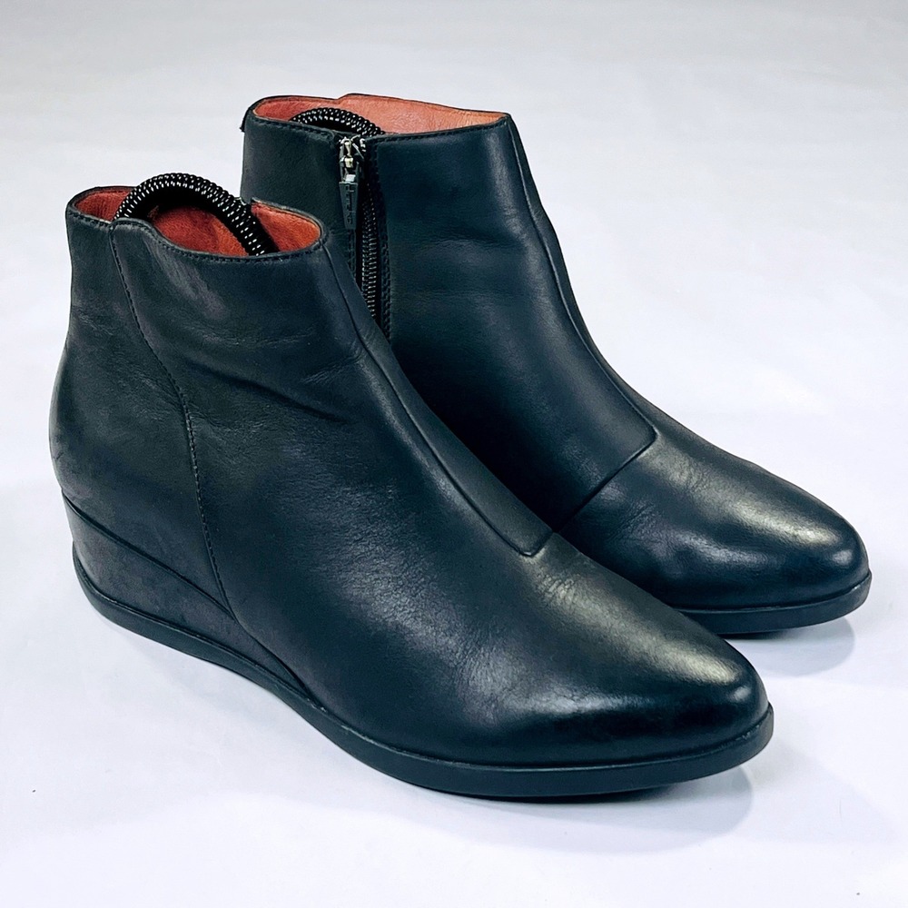 Dansko Serenity Boot Womens 38/7.5-8 Black Leather Waterproof Wedge Ankle Casual